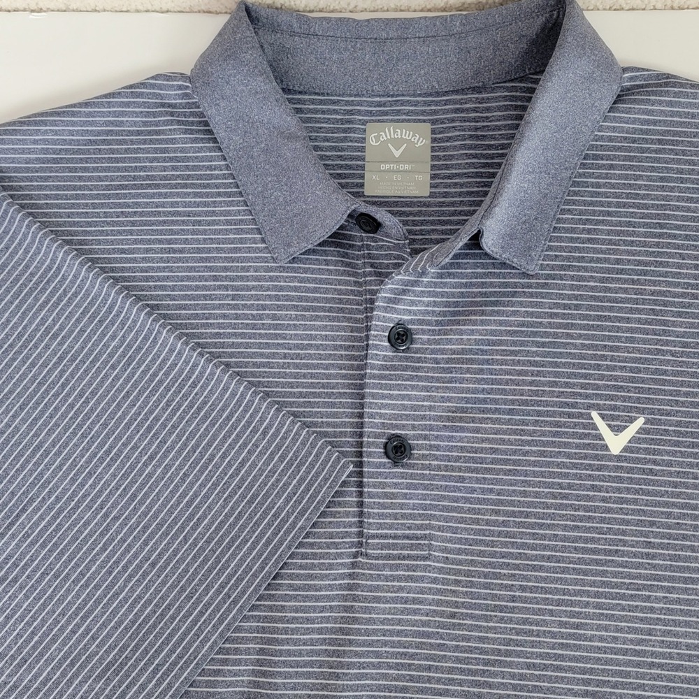 Callaway Opti-Dri Mens XL Blue Striped Polo Golf Performance Shirt Short Sleeve